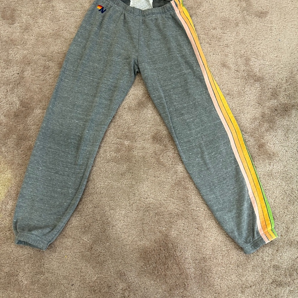 Aviator Nation Heather Gray Joggers with Multicolor Stripes